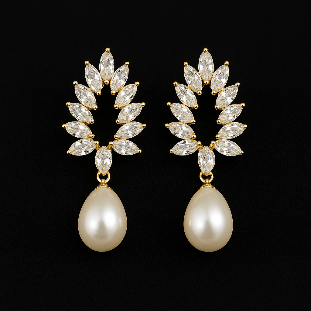Regal Bloom - Zircon & Pearl Drop Earrings
