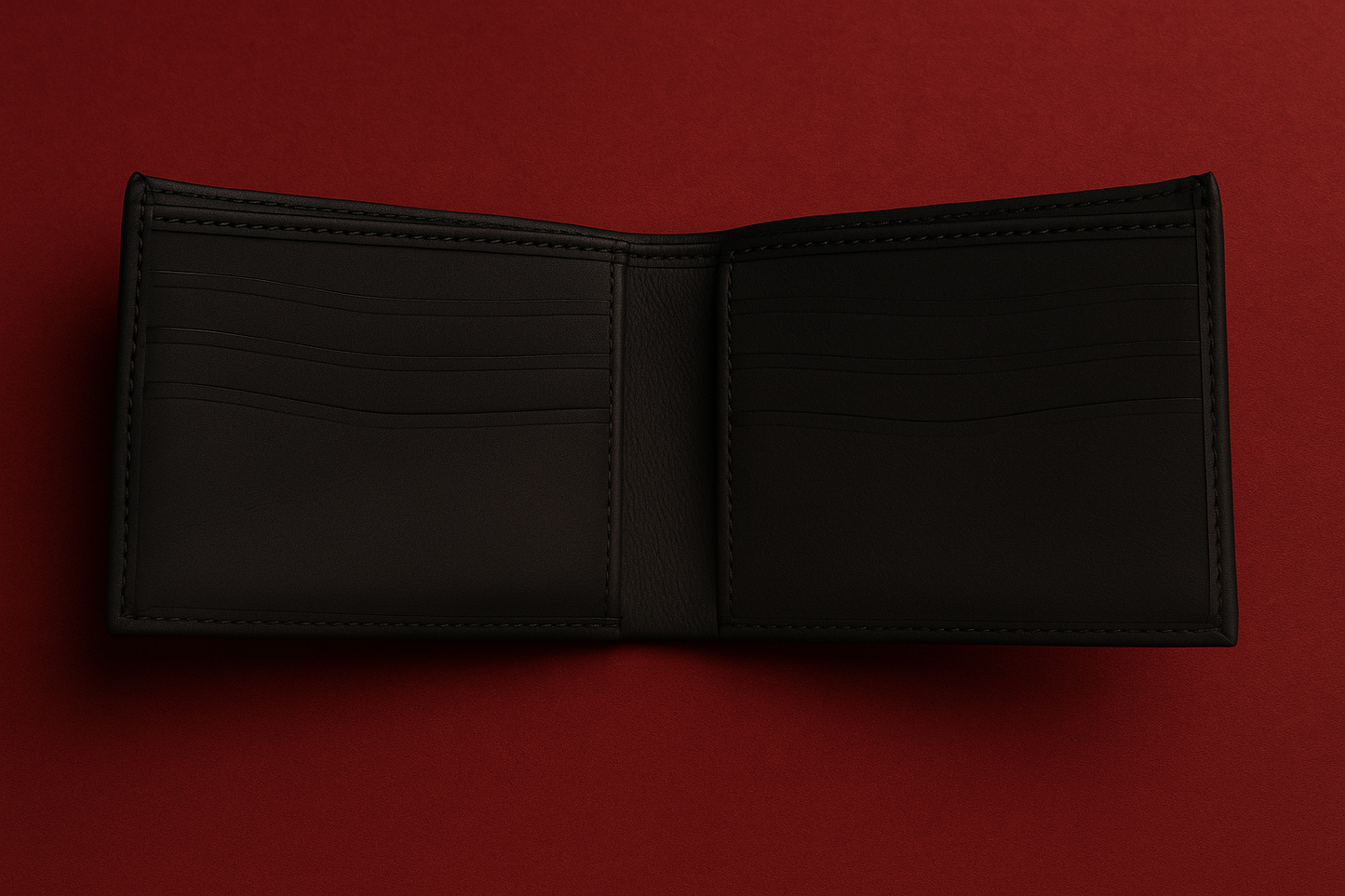 Interior of Onyx Luxe black PU leather wallet with card slots and cash pockets – Janxy Pakistan