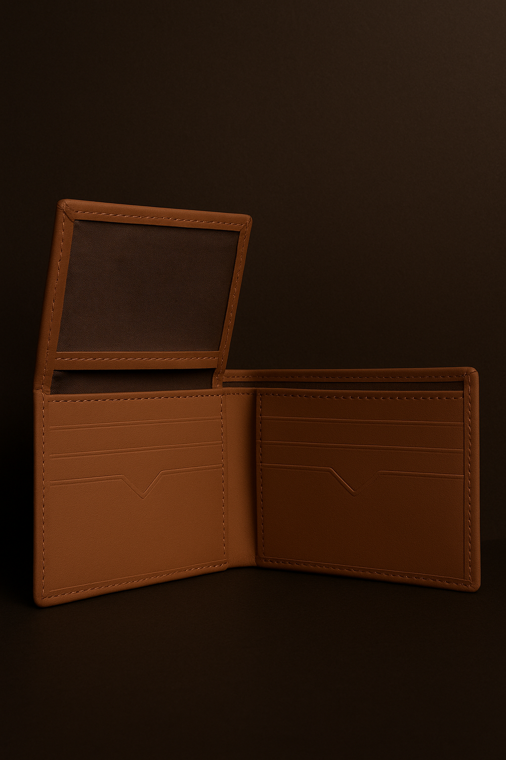Rust Luxe tan PU leather slim men’s wallet with two cash pockets and card compartments – Janxy Pakistan