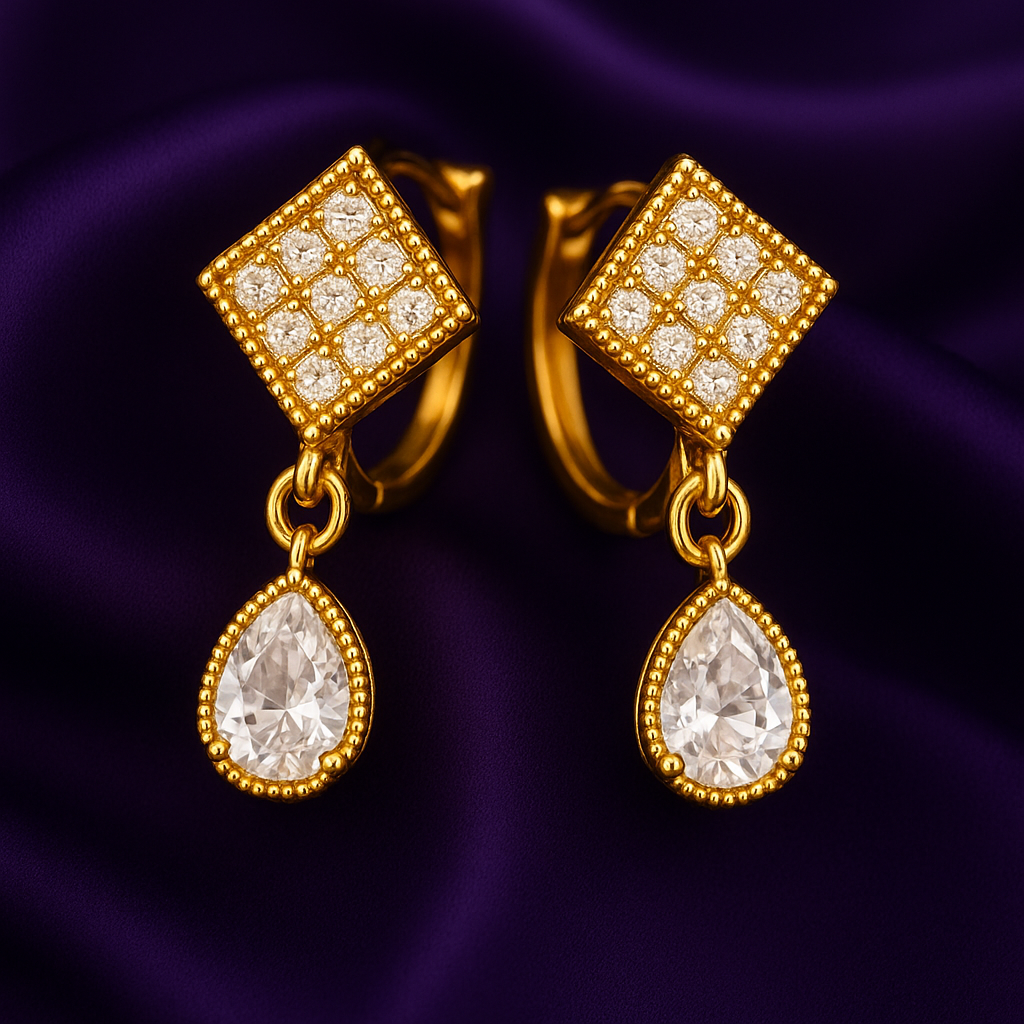 Aurelia Drops – Diamond-cut clarity in a golden drape
