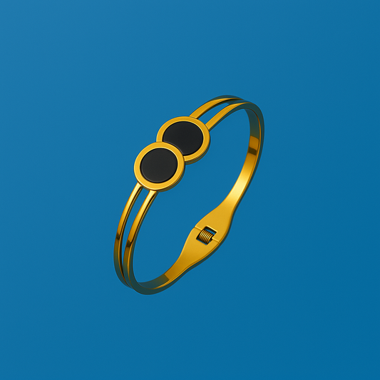 Noir Orbit Cuff – Twin circle gold bangle