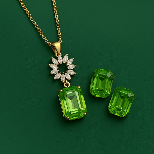 emerald green pendant set with matching earrings on gold chain – Janxy Jewels

