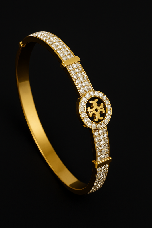 Marlo Luxe Cuff – Gold bangle with encrusted crystal pavé