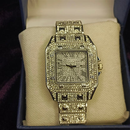 Rhinestone watch view from above on a foam in a blue box