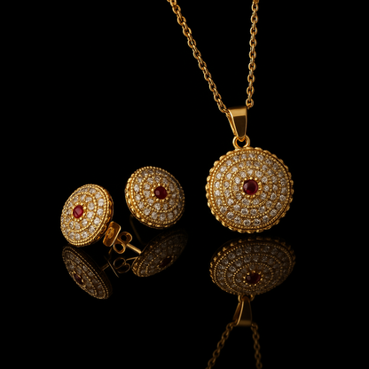 Zarqa Dome Set – Dome-shaped gold pendant with micro CZ detailing