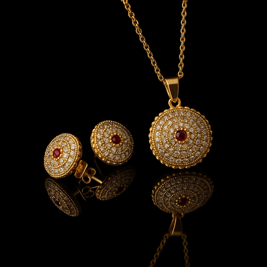 Zarqa Dome Set – Dome-shaped gold pendant with micro CZ detailing