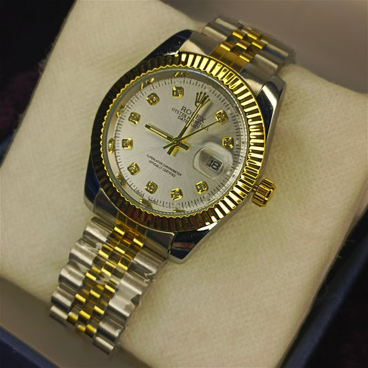 Two tone golden and silver watch in box
