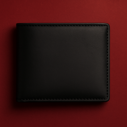 Front view of Onyx Luxe black PU leather slim men’s wallet – Janxy Pakistan