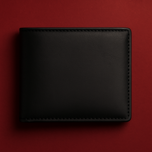 Front view of Onyx Luxe black PU leather slim men’s wallet – Janxy Pakistan