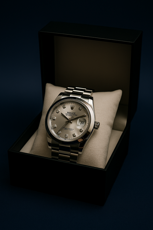 Regal Crest silver stainless steel men’s luxury watch with polished diamond dial – Janxy Pakistan